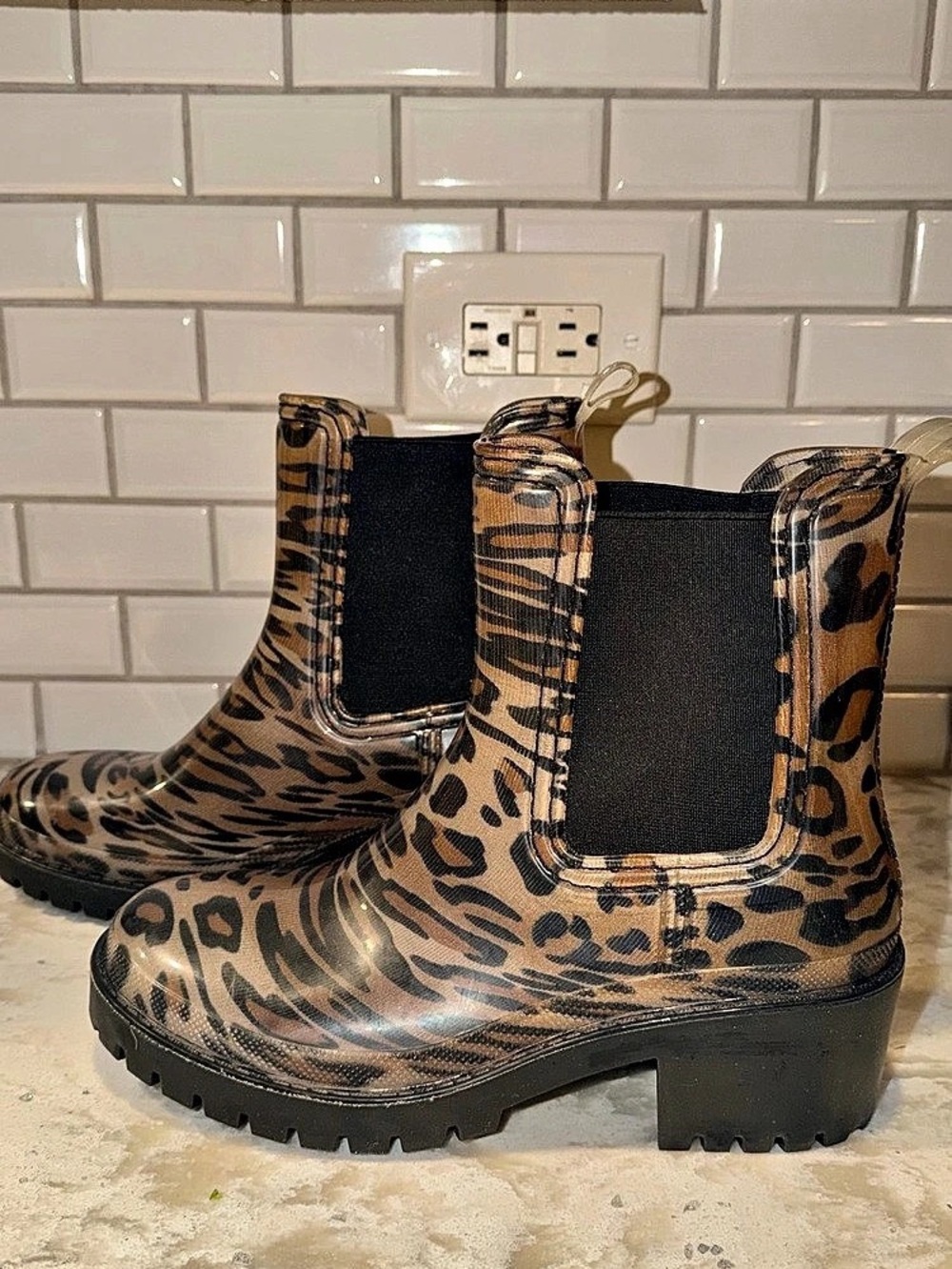 Animal Print Block Heel Ankle Boots - Size 9
